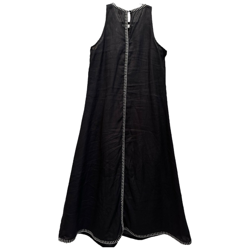 🖤 Magaschoni 100% Linen Black Sleeveless Midi Dress | Size 8 | Trim Detail - Picture 3 of 6